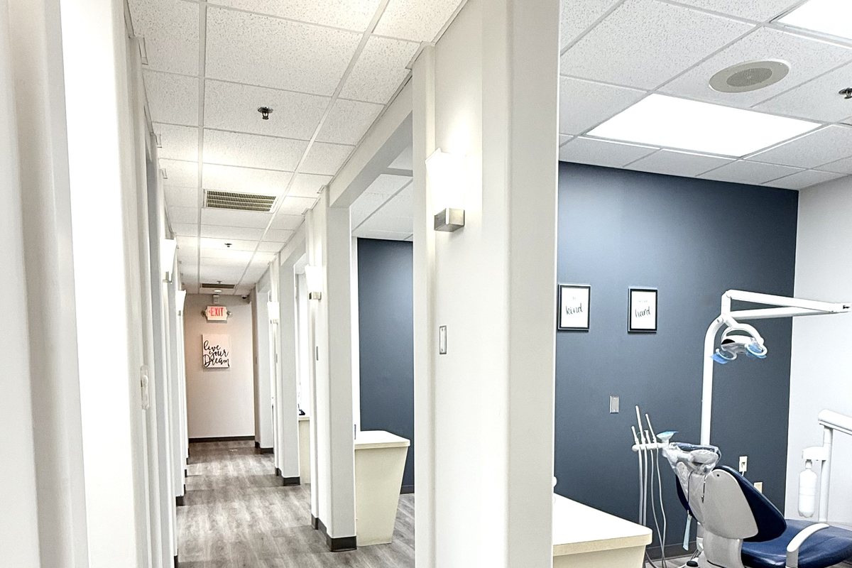 Treatment room and hallway inside our dental office